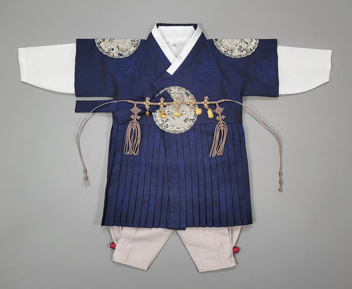 Korean Traditional Boy Baby Hanbok Dol Baikil Party Celebration 100th-10 Ages Navy Pleated 철릭 OSB102