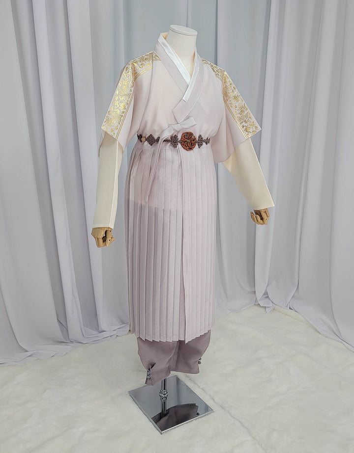 Korean Traditional Man Male Personal Custom Hanbok&nbsp; Light Gray Silver Print King's Design Wedding Party Ceremony OSM148