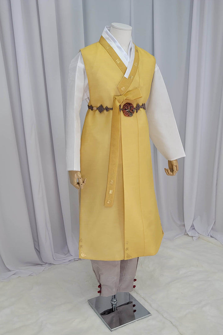 Korean Traditional Man Male Personal Custom Hanbok&nbsp; Yellow Print Design Wedding Party Ceremony OSM145