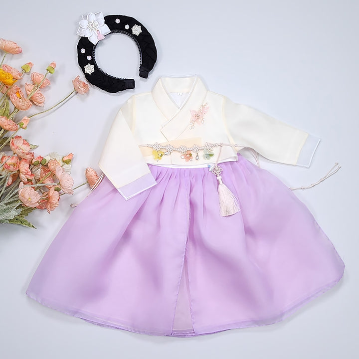 Hanbok Girl Baby Korea Traditional Clothing Set First Birthday Celebration Party Celebration 1–8 years Pastel Beige Purple OSG101