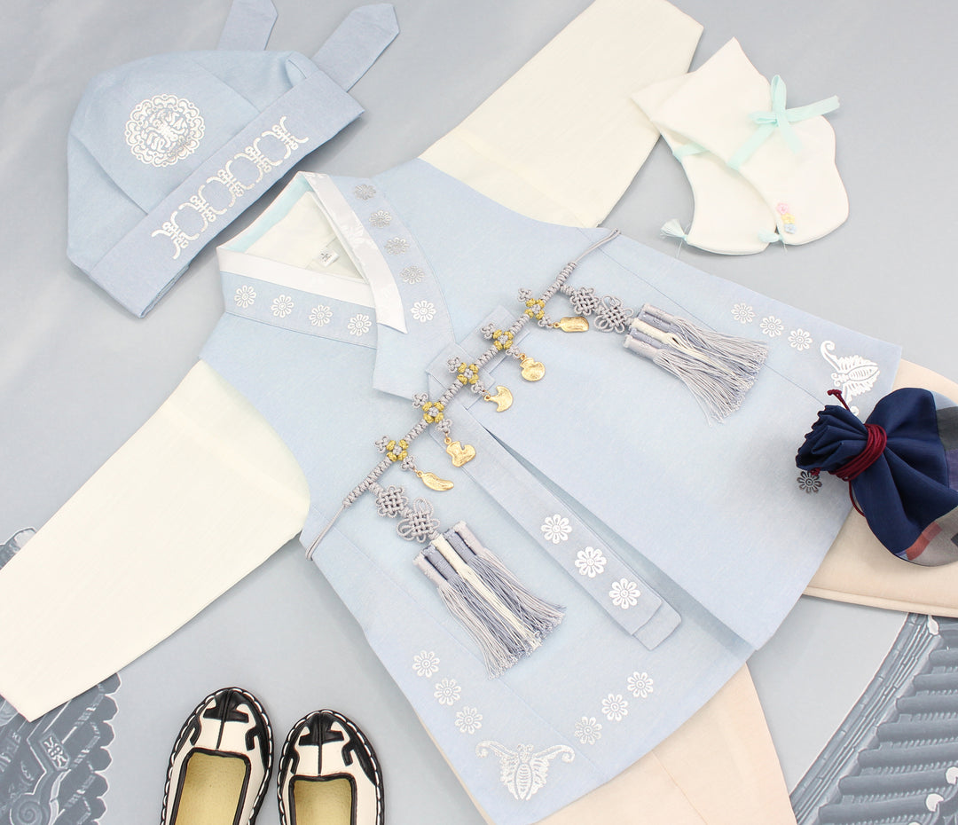 Korean Traditional Boy Baby Hanbok Dol Baikil Party Celebration 100th Days 1st Birthday 1–10 Years Light Blue DDB130