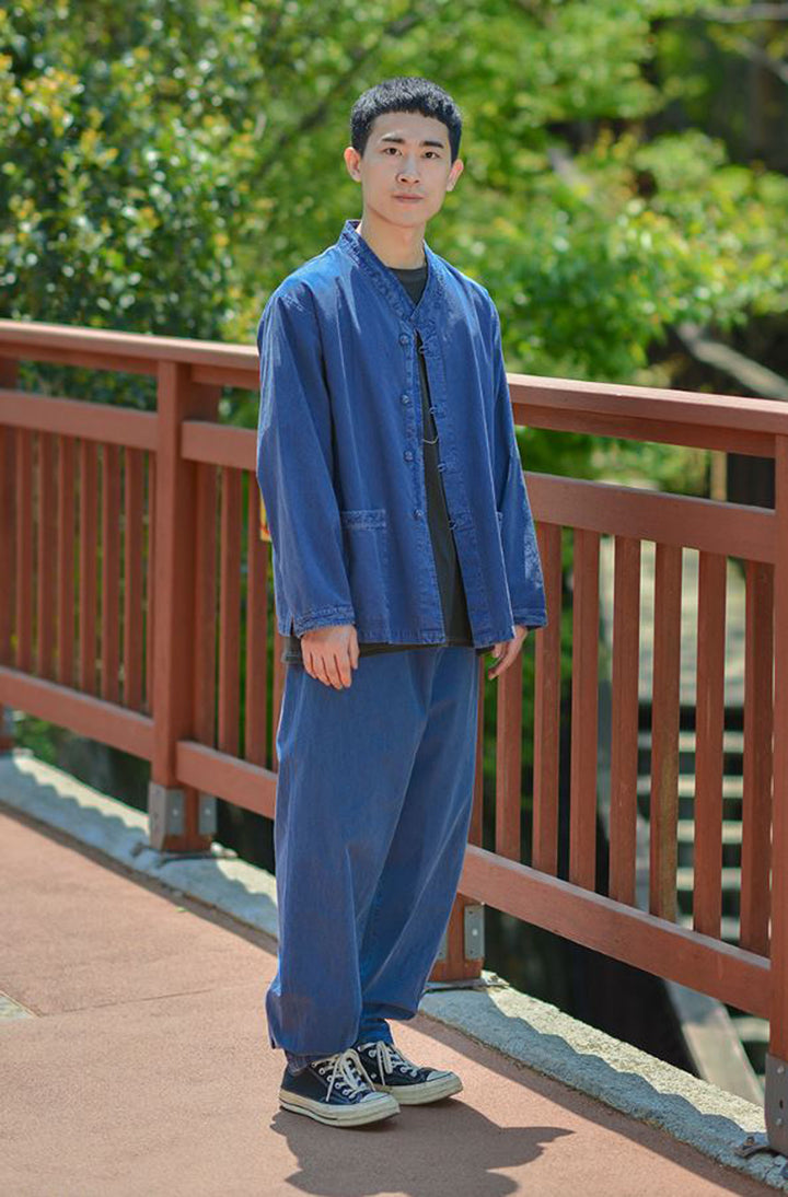 Korean Hanbok Washed Cotton Common Use Man Woman Casual Daily Clothing BTS Long Sleeve Blue 10042