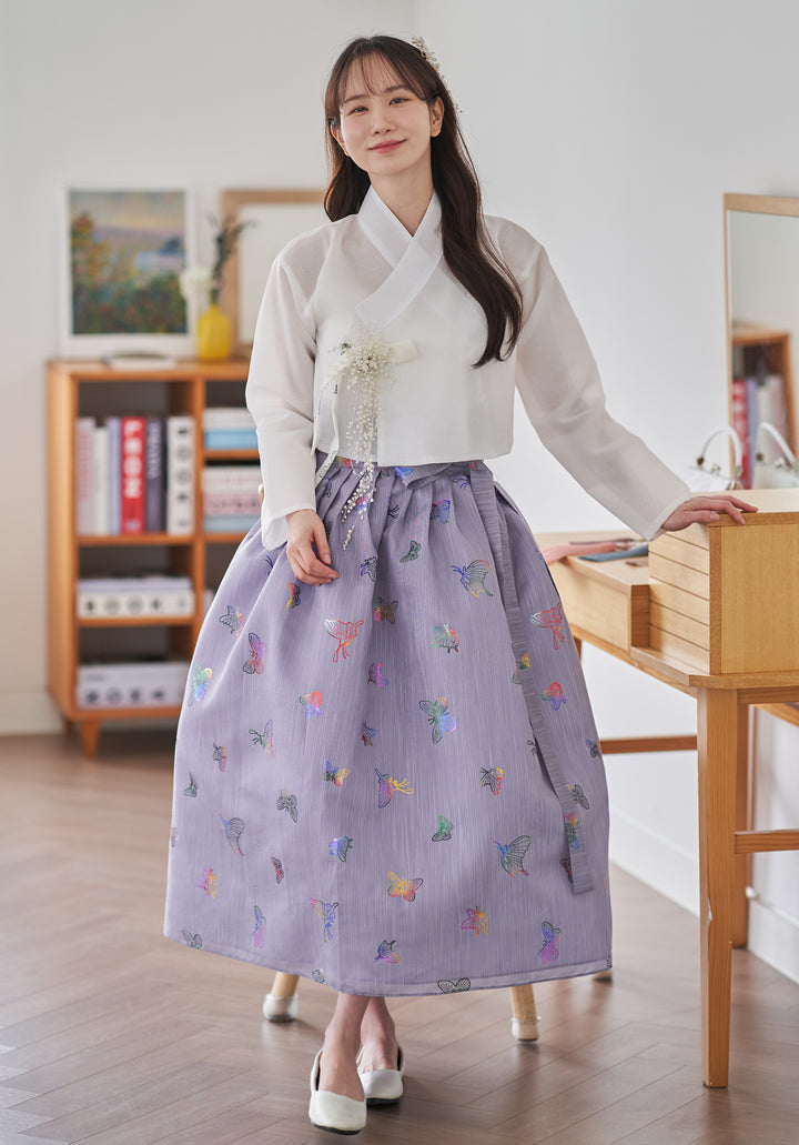 Korean Modern Daily Hanbok Casual Modernized Party Celebration Top Jeogori Butterfly Print SSN104