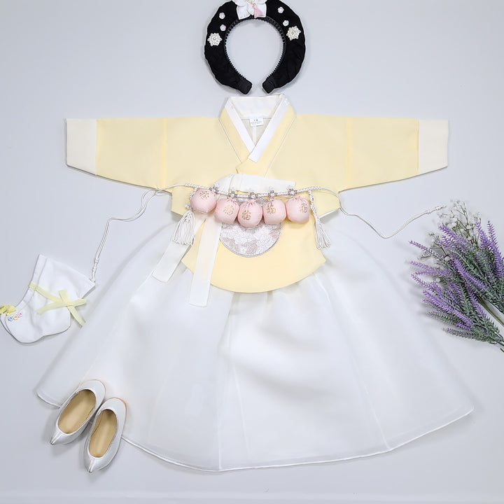 Hanbok Girl Baby Korea Traditional Clothing Set First Birthday Celebration Party 100th Birth Celebration 1–15 years Yellow HG352