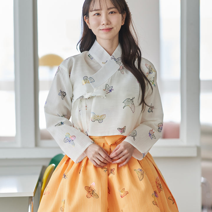 Korean Modern Daily Hanbok Casual Modernized Party Celebration Top Jeogori Butterfly Print SSN103