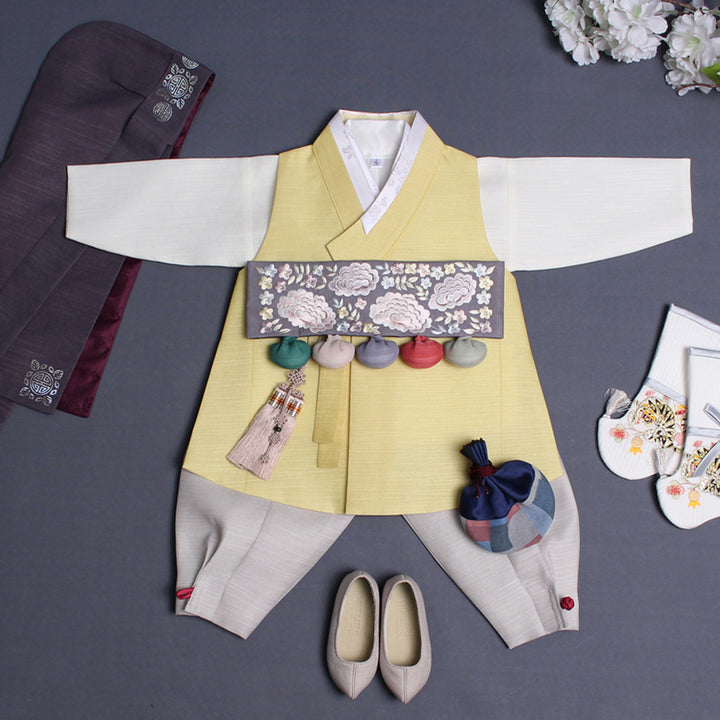 Korean Traditional Boy Baby Hanbok Dol Baikil Party Celebration 100th Days 1-10 Years Yellow DDB123