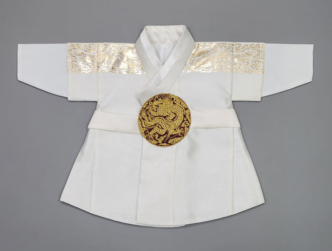 Korean Traditional Boy Baby Hanbok Dol Baikil Party Celebration 100th-10 Ages White Gold Print GHB303