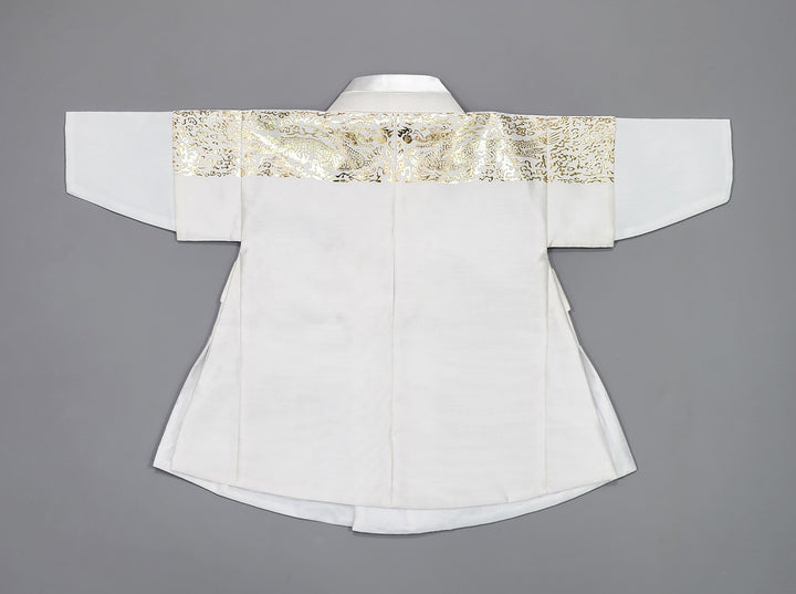 Korean Traditional Boy Baby Hanbok Dol Baikil Party Celebration 100th-10 Ages White Gold Print GHB303