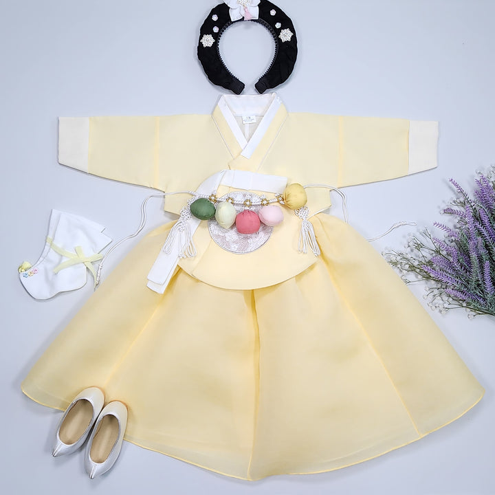 Hanbok Girl Baby Korea Traditional Clothing Set First Birthday Celebration Party 100th Birth Celebration 1–15 years Yellow HG353