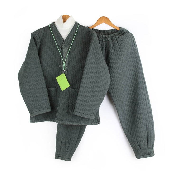 Korean Hanbok Washed Cotton Common Use Man Woman Casual Daily Quilted Jacket Pants Set Winter Red Bean JH112