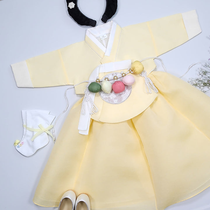 Hanbok Girl Baby Korea Traditional Clothing Set First Birthday Celebration Party 100th Birth Celebration 1–15 years Yellow HG353