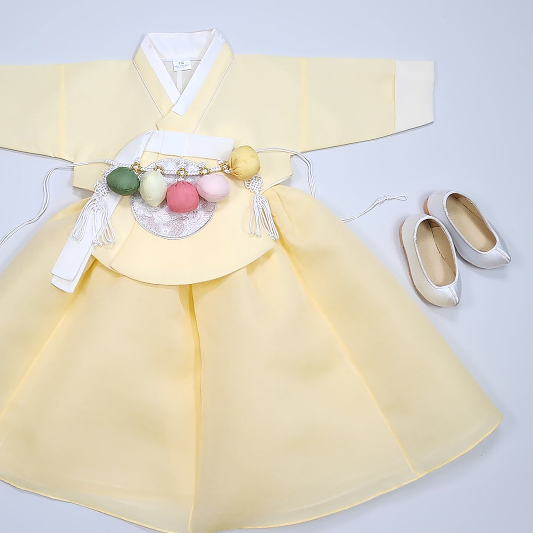 Hanbok Girl Baby Korea Traditional Clothing Set First Birthday Celebration Party 100th Birth Celebration 1–15 years Yellow HG353