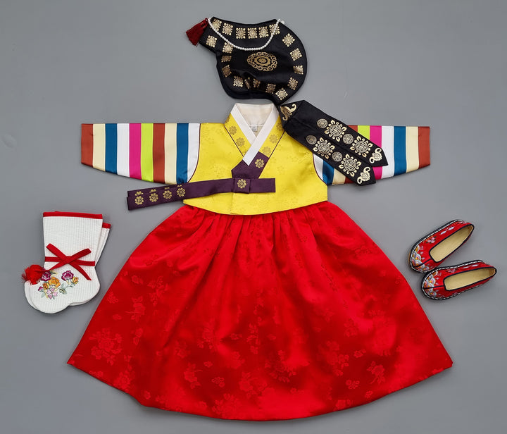 Korean Traditioanl Baby Girl Hanbok Clothing 1 Age Dol Party Celebration Yellow Red