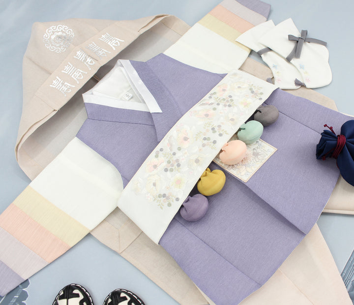 Korean Traditional Boy Baby Hanbok Dol Baikil Party Celebration 100th Days 1-10 Years Violet DDB120