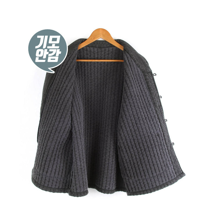 Korean Hanbok Washed Cotton Common Use Man Woman Casual Daily Quilted Jacket Pants Set Winter Charcoal JH113
