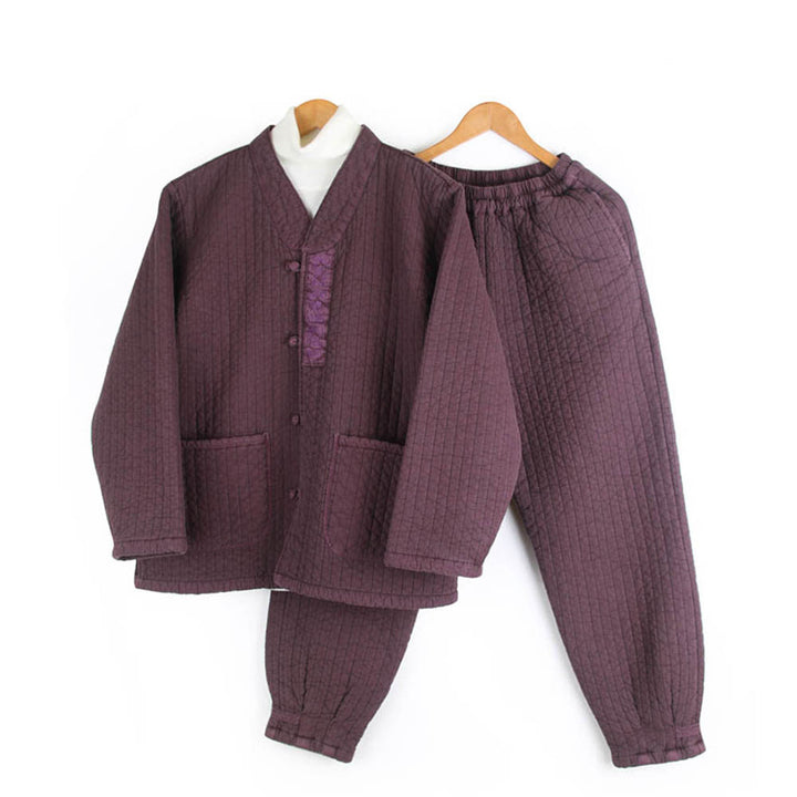 Korean Hanbok Washed Cotton Common Use Man Woman Casual Daily Quilted Jacket Pants Set Winter Red bean JH114