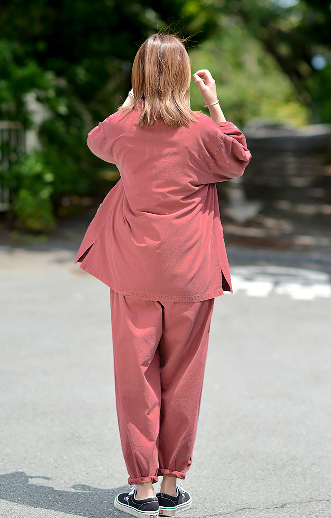 Korean Hanbok Washed Cotton Common Use Man Woman Casual Daily Clothing 3/4 Sleeve BTS 10097 Wine