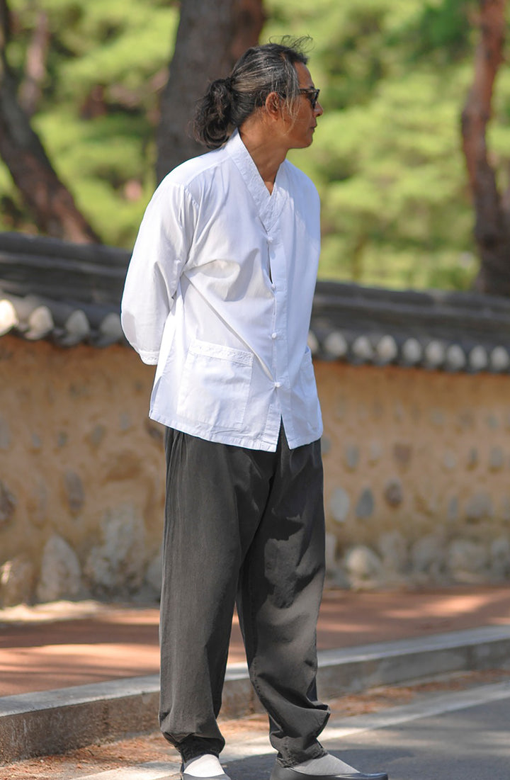 Korean Hanbok Washed Cotton Common Use Man Woman Casual Daily Clothing 3/4 Sleeve BTS 10097 White