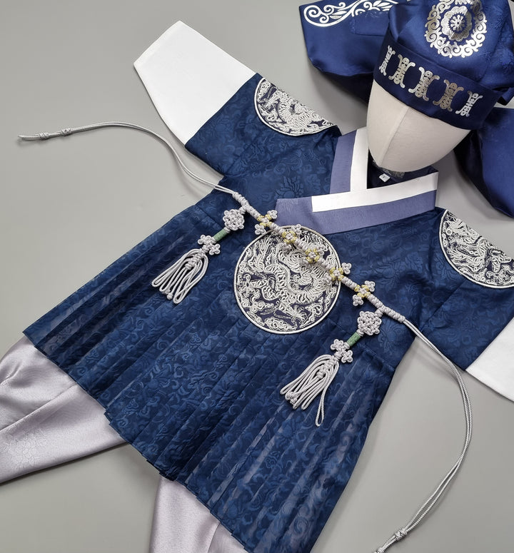 Korean Traditional Boy Baby Hanbok Dol Baikil Party Celebration 100th-10 Ages King Design Navy GHB102