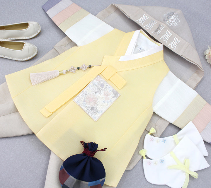 Korean Traditional Boy Baby Hanbok Dol Baikil Party Celebration 100th-10 Years Yellow DDB115
