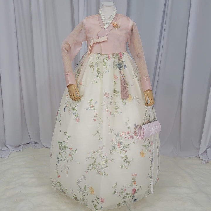 Woman Hanbok Dress Korea Traditional clothes Set Wedding Ceremony Birthday Custom-Made Pink See-through OSW901