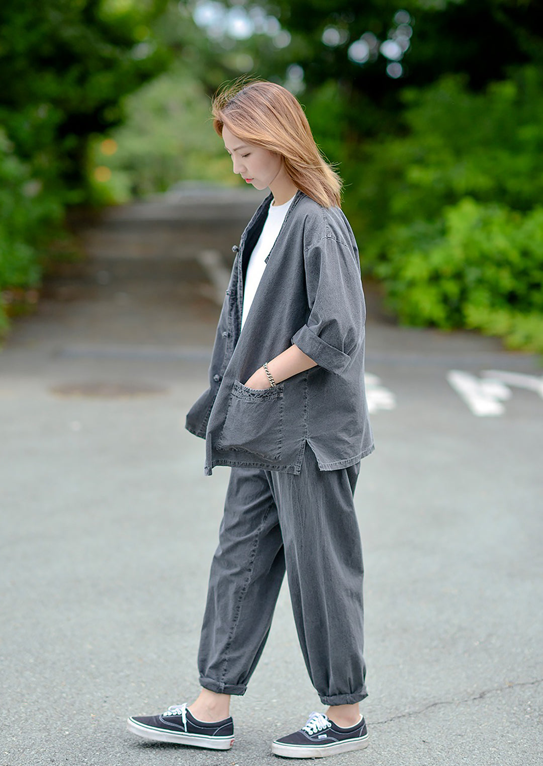 Korean Hanbok Washed Cotton Common Use Man Woman Casual Daily Clothing 3/4 Sleeve BTS 10097 Charcoal