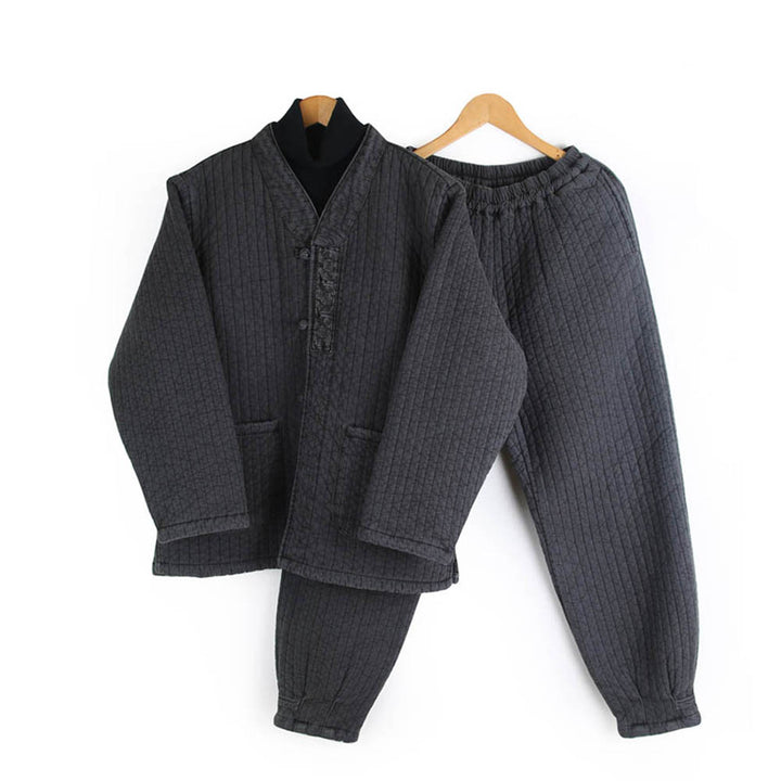 Korean Hanbok Washed Cotton Common Use Man Woman Casual Daily Quilted Jacket Pants Set Winter Charcoal JH113