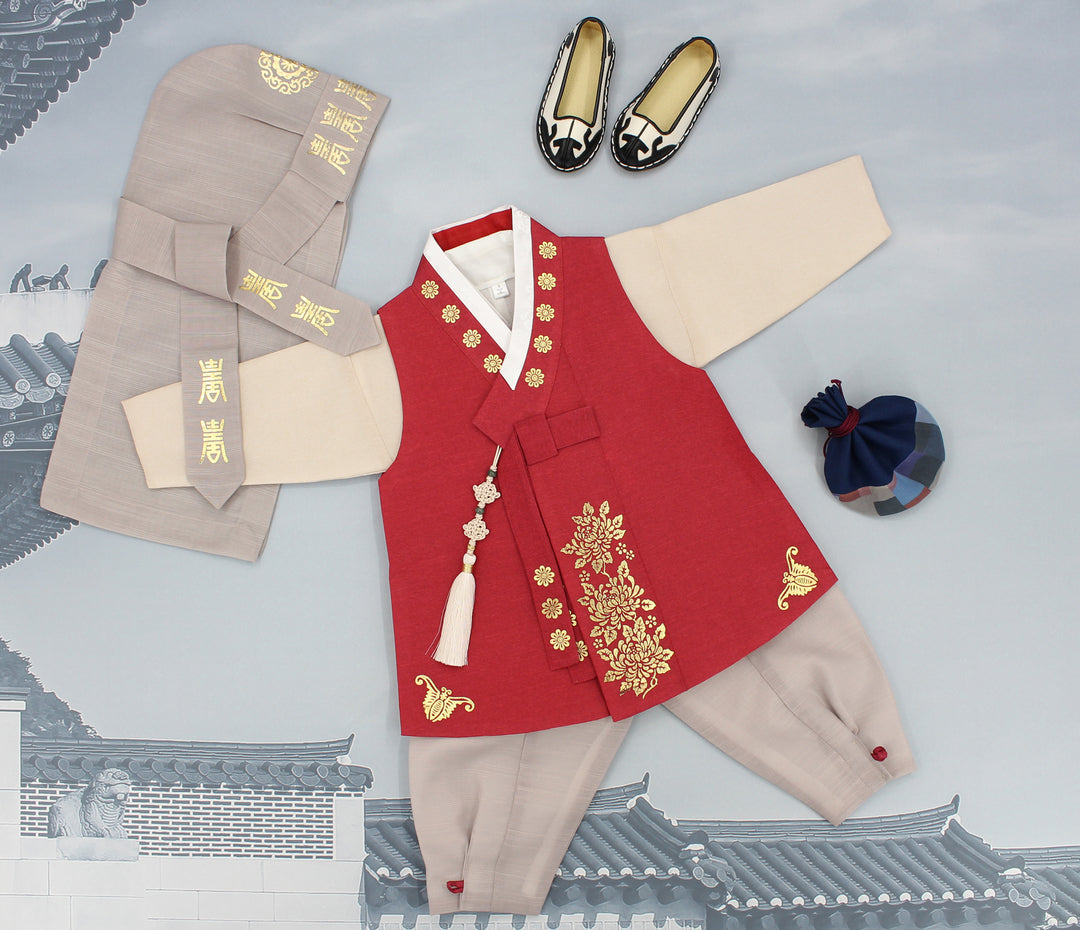 Korean Traditional Boy Baby Hanbok Dol Baikil Party Celebration 100th Days 1st Birthday 1–10 Years Vivid Red DDB113