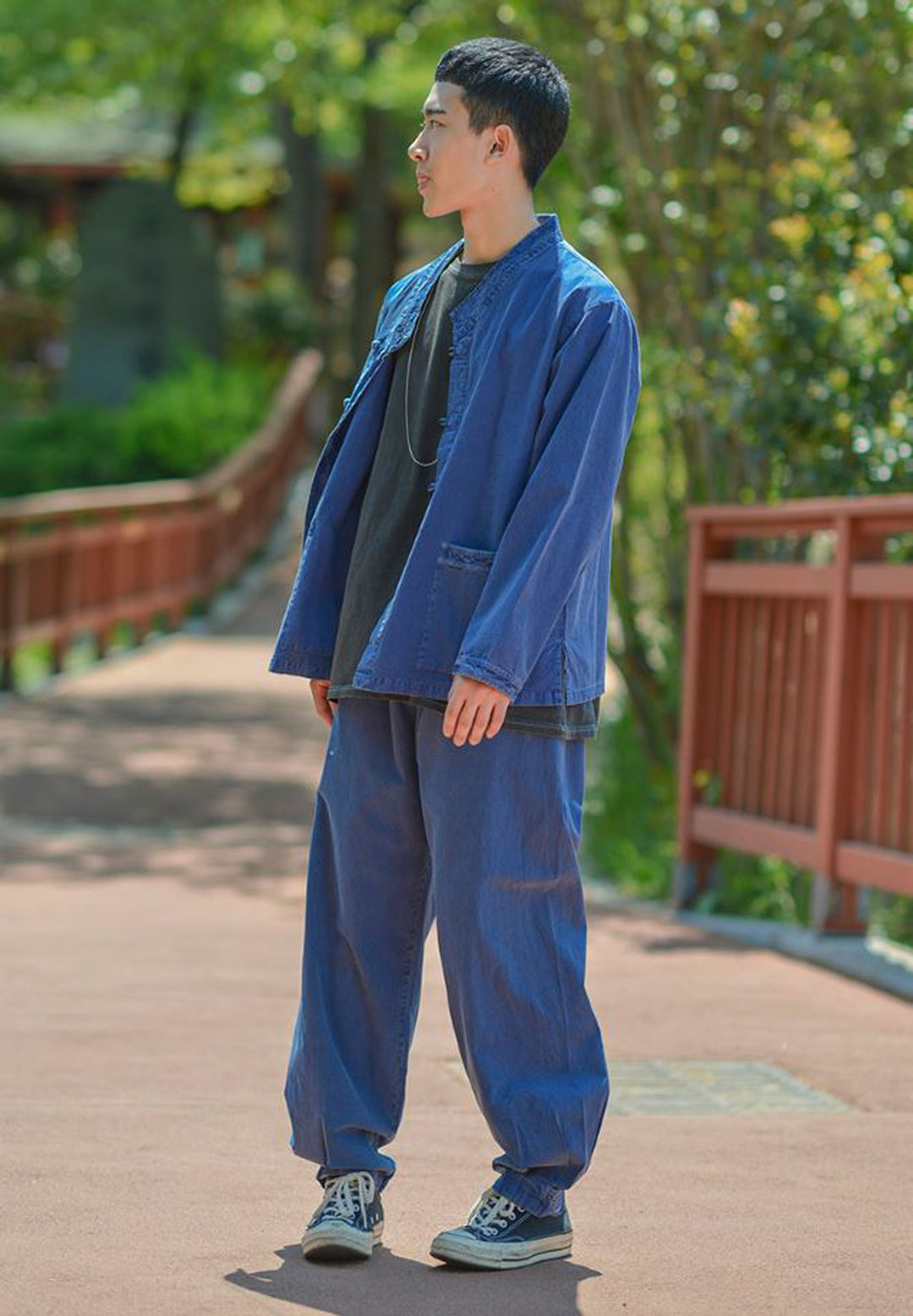 Korean Hanbok Washed Cotton Common Use Man Woman Casual Daily Clothing BTS Long Sleeve Blue 10042