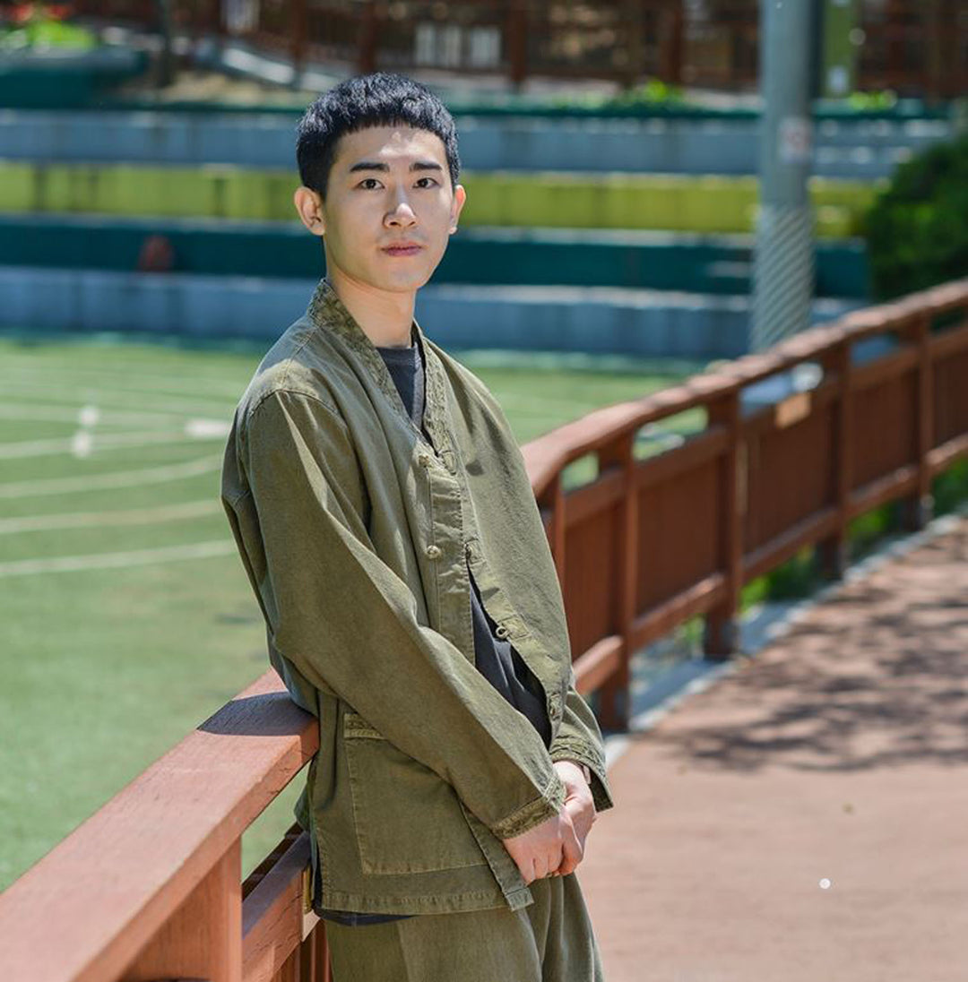 Korean Hanbok Washed Cotton Common Use Man Woman Casual Daily Clothing BTS Long Sleeve Khaki 10042