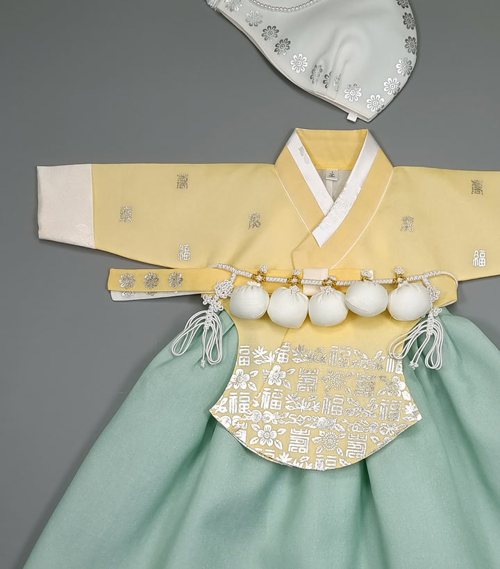 Hanbok Girl Baby Korea Traditional Clothing Set First Birthday Celebration Party 100th Birth Celebration 1-10 years Yellow Green