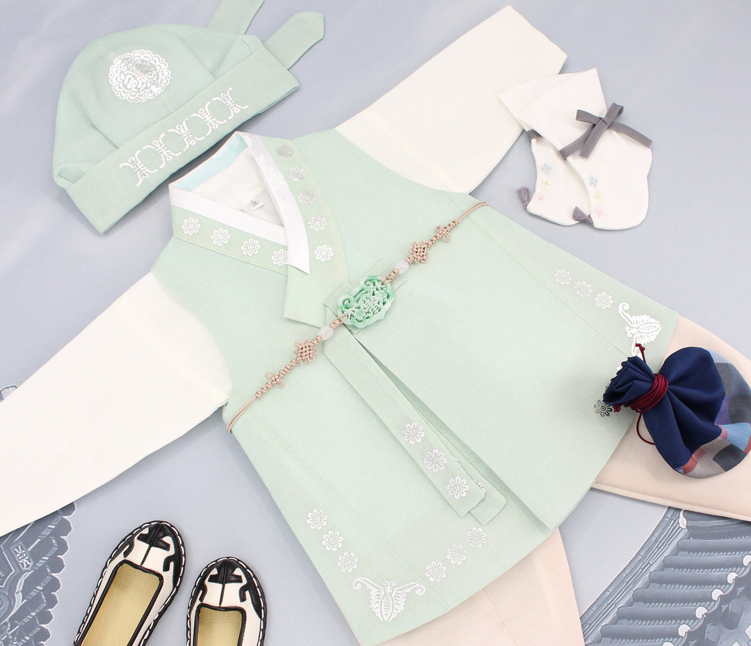 Korean Traditional Boy Baby Hanbok Dol Baikil Party Celebration 100th Days 1st Birthday 1–10 Years Bright Mint DDB129