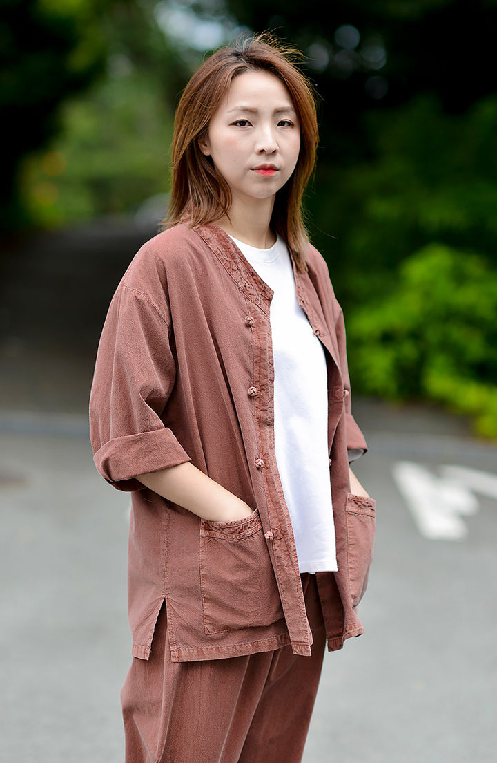 Korean Hanbok Washed Cotton Common Use Man Woman Casual Daily Clothing 3/4 Sleeve BTS 10097 Brown