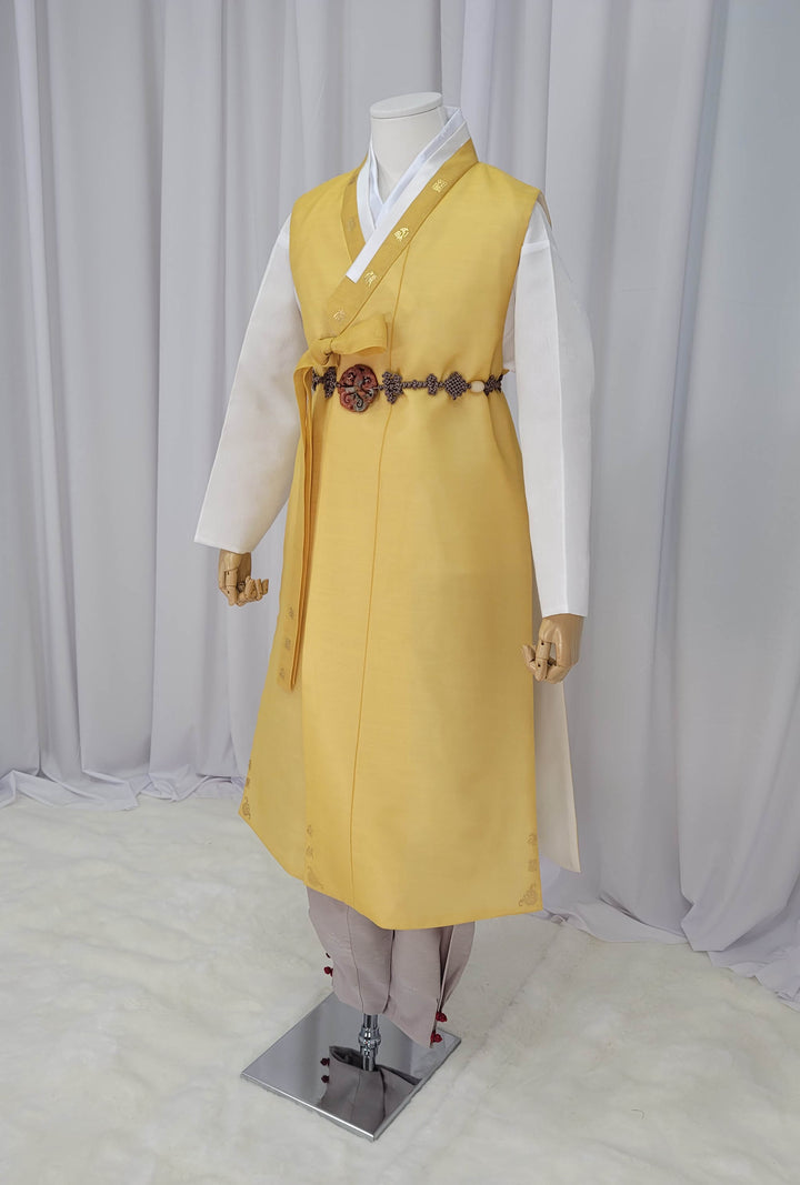 Korean Traditional Man Male Personal Custom Hanbok&nbsp; Yellow Print Design Wedding Party Ceremony OSM145