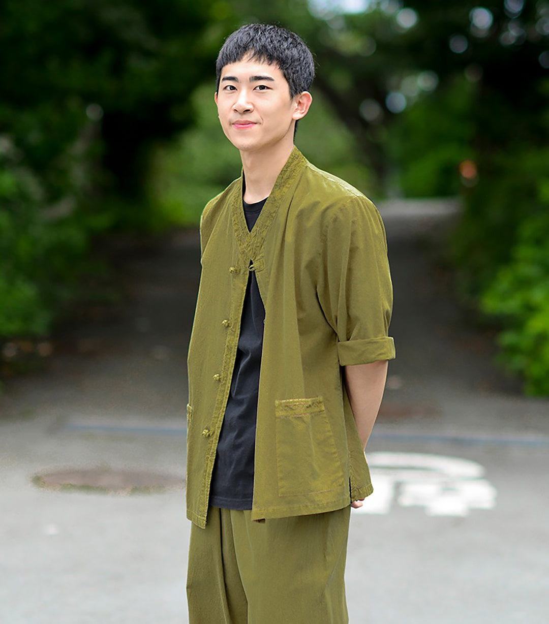 Korean Hanbok Washed Cotton Common Use Man Woman Casual Daily Clothing 3/4 Sleeve BTS 10097 Olive