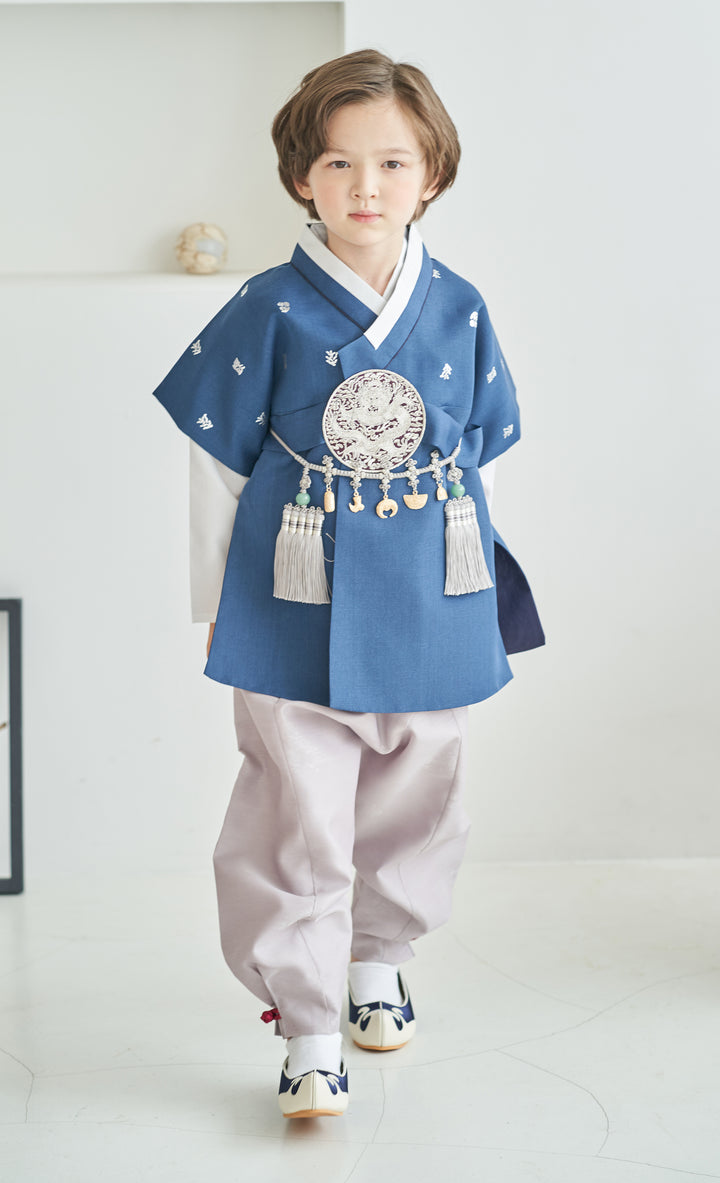 Korean Traditional Boy Baby Hanbok Dol Baikil Party Celebration 100th-10 Ages Navy Silver Print OSB101