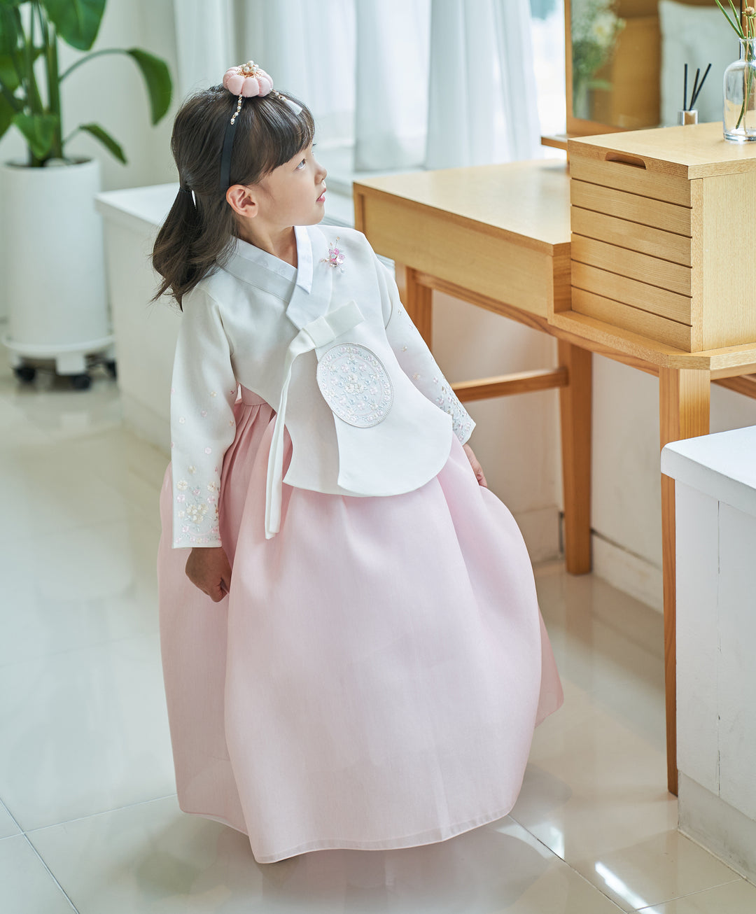 Hanbok Girl Baby Korea Traditional Clothing Set First Birthday Celebration Party 100th Birth Celebration 1-10 years Ivory Light Pink