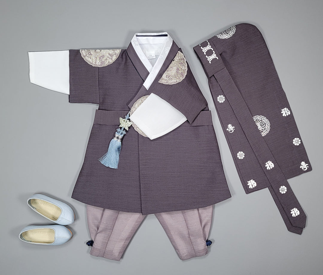Korean Traditioanl Boy Baby Hanbok Dol Baikil Party Celebration 100th-8 Ages Gray Kings Design