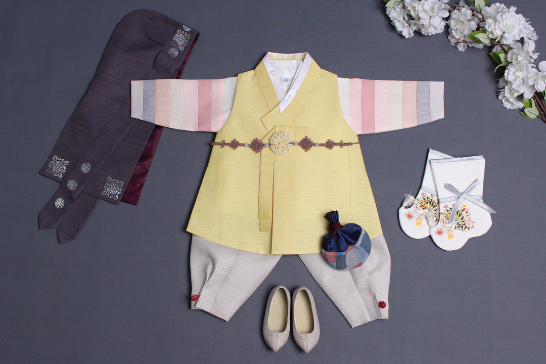 Korean Traditional Boy Baby Hanbok Dol Baikil Party Celebration 100th Days 1-10 Years Yellow DDB122