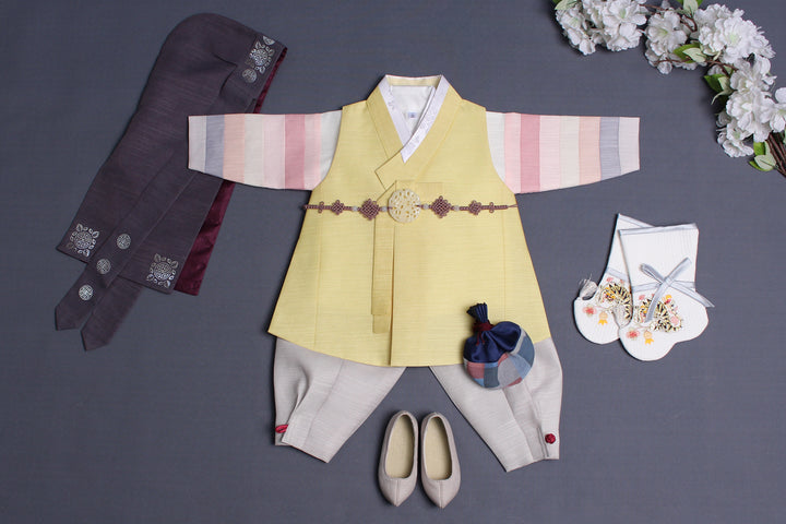 Korean Traditional Boy Baby Hanbok Dol Baikil Party Celebration 100th Days 1-10 Years Yellow DDB122