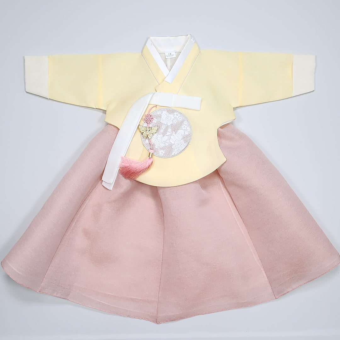 Hanbok Girl Baby Korea Traditional Clothing Set First Birthday Celebration Party 100th Birth Celebration 1–15 years Yellow HG354