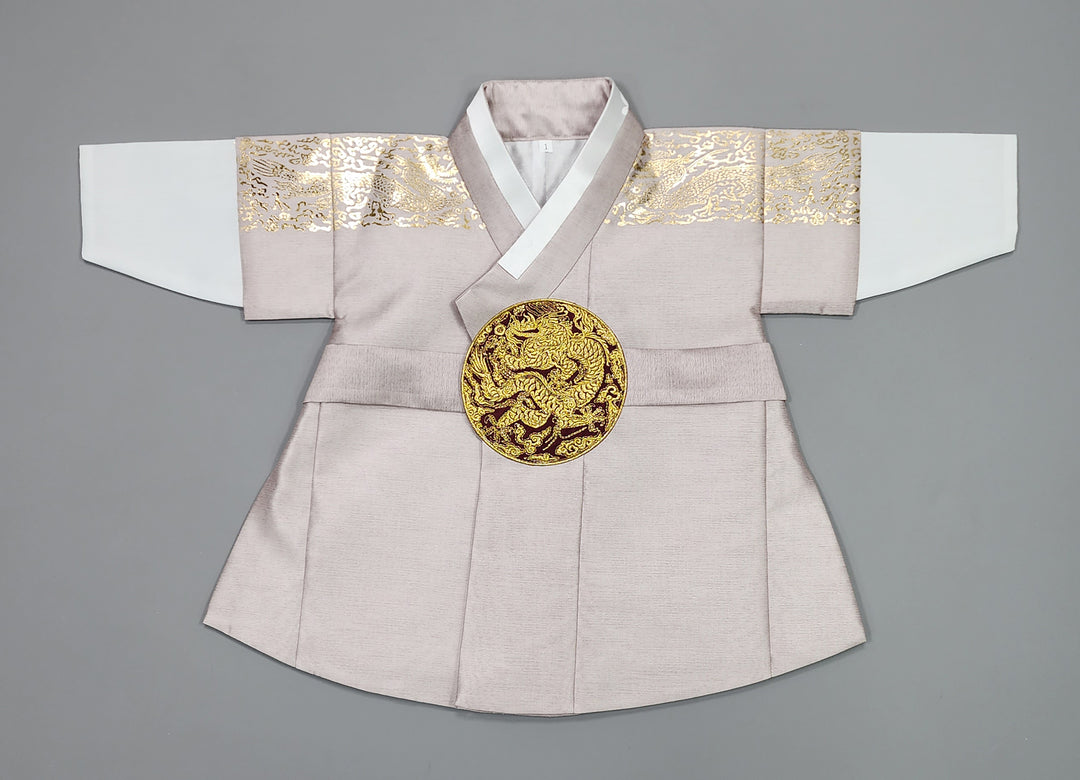 Korean Traditional Boy Baby Hanbok Dol Baikil Party Celebration 100th-10 Ages Beige Gold Print GHB304