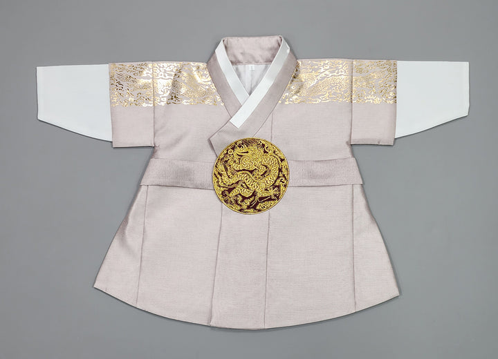 Korean Traditional Boy Baby Hanbok Dol Baikil Party Celebration 100th-10 Ages Beige Gold Print GHB304