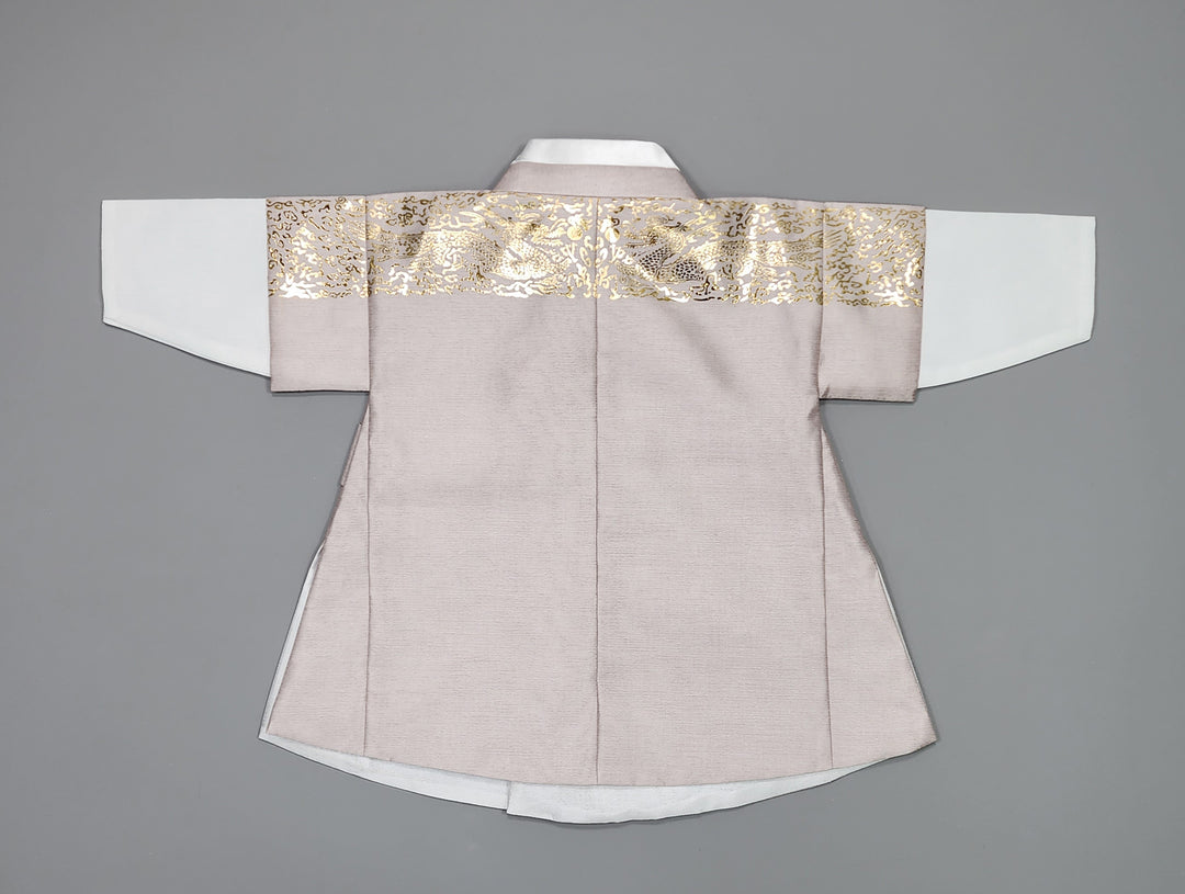 Korean Traditional Boy Baby Hanbok Dol Baikil Party Celebration 100th-10 Ages Beige Gold Print GHB304