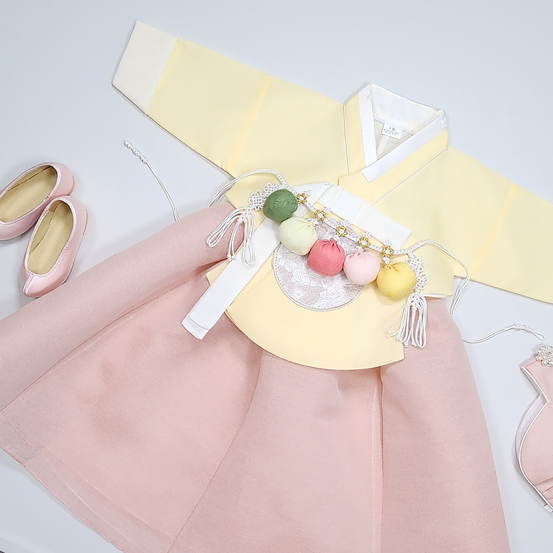 Hanbok Girl Baby Korea Traditional Clothing Set First Birthday Celebration Party 100th Birth Celebration 1–15 years Yellow HG354