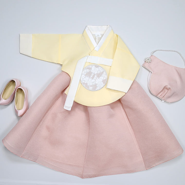 Hanbok Girl Baby Korea Traditional Clothing Set First Birthday Celebration Party 100th Birth Celebration 1–15 years Yellow HG354