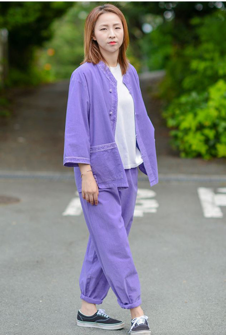 Korean Hanbok Washed Cotton Common Use Man Woman Casual Daily Clothing 3/4 Sleeve BTS 10097 Violet