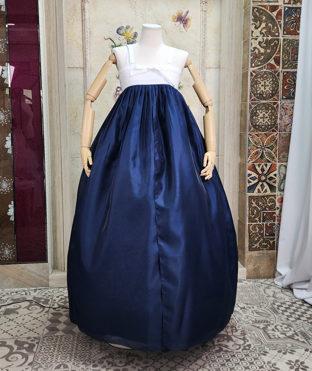 Korean Traditional Woman Personal Custom Hanbok Wedding Party Ceremony Ivory Navy Hanbok OSW007
