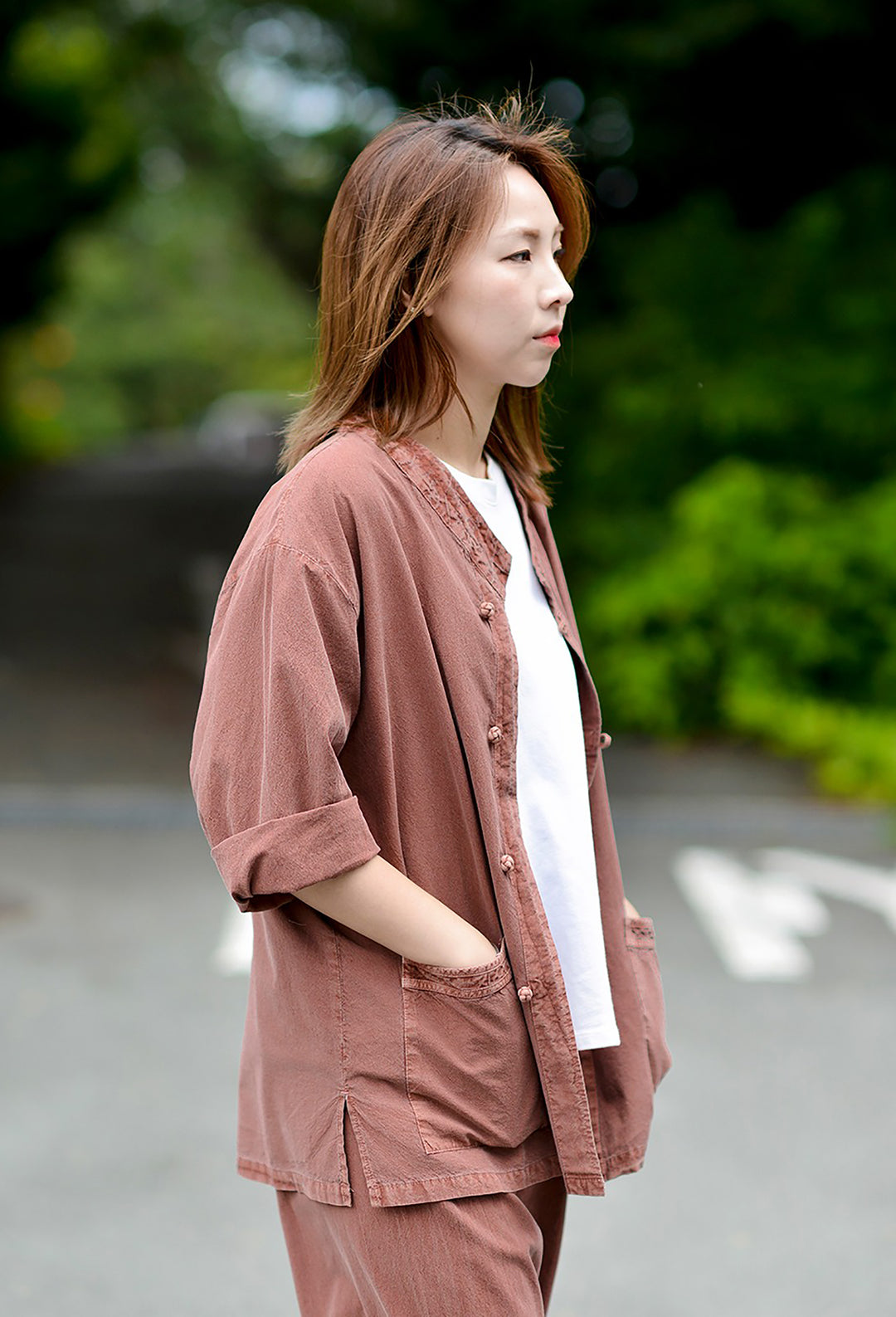 Korean Hanbok Washed Cotton Common Use Man Woman Casual Daily Clothing 3/4 Sleeve BTS 10097 Brown