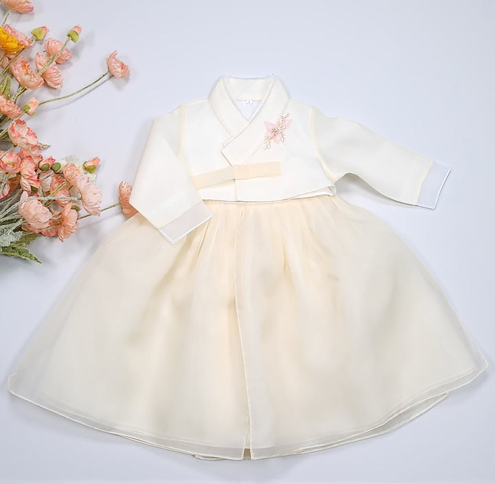 Hanbok Girl Baby Korea Traditional Clothing Set First Birthday Celebration Party Celebration 1–8 years Pastel Beige OSG103